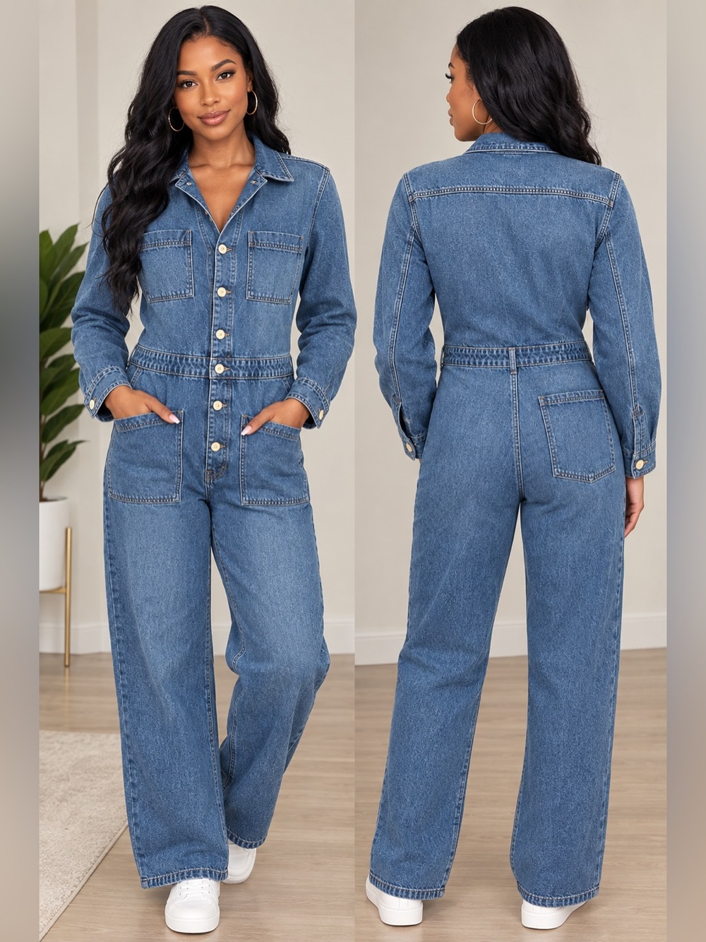 Women's Light Blue Denim Coverall Jumpsuit